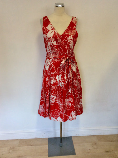 PHASE EIGHT RED & WHITE FLORAL PRINT COTTON DRESS SIZE 12