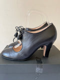 HOBBS BLACK LEATHER MINNIE LACE TIE HEELS SIZE 5/38