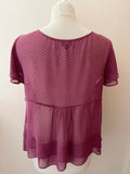 HOBBS BURGUNDY SILK SPOT PRINT SCOOP NECK SHORT SLEEVE TOP SIZE 12