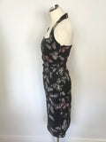 KAREN MILLEN NAVY BLUE HALTERNECK BUTTERFLY PRINT PENCIL DRESS SIZE 10