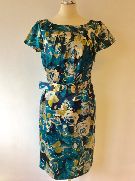 LAURA ASHLEY FLORAL PRINT BELTED CAP SLEEVE DRESS SIZE 14