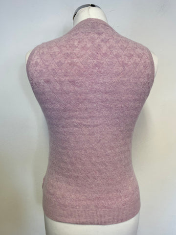 BRORA PINK 100% CASHMERE SLEEVELESS V NECK JUMPER SIZE 10