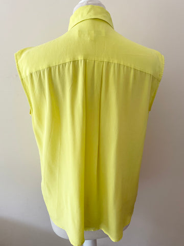 LK BENNETT TOLEDOS CITRUS YELLOW 100% SILK SLEEVELESS BLOUSE SIZE 12