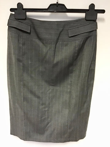 BRAND NEW KAREN MILLEN GREY PINSTRIPE WOOL BLEND PENCIL SKIRT SIZE 12