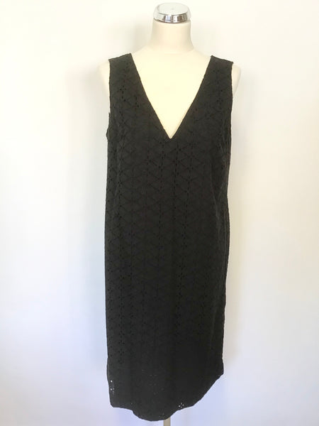 BRAND NEW WHITE COMPANY BLACK BROIDERY ANGLAISE SLEEVELESS SHIFT DRESS SIZE 12