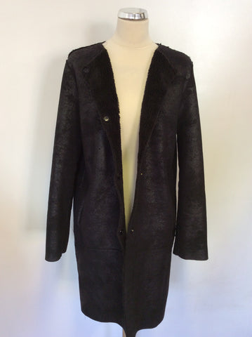 OUI BLACK SHIMMER FABRIC COLLARLESS COAT SIZE 14