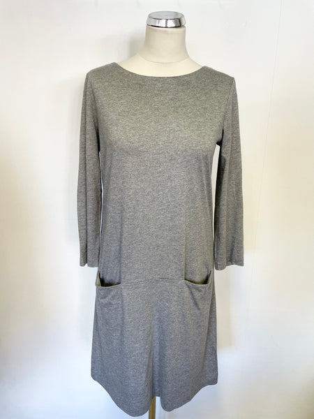 THE WHITE COMPANY GREY JERSEY 3/4 SLEEVE SHIFT DRESS SIZE 10