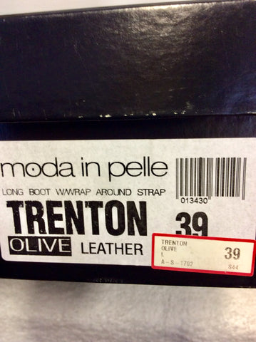 MODA IN PELLE TRENTON OLIVE WRAP AROUND STRAP LONG LEATHER BOOTS SIZE 6/39