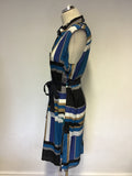 HOBBS MULTI COLOURED PRINT SLEEVELESS TIE BELT DRESS SIZE 14