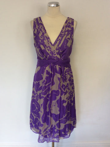 COAST PURPLE FLORAL PRINT SILK SPECIAL OCCASION DRESS SIZE 14