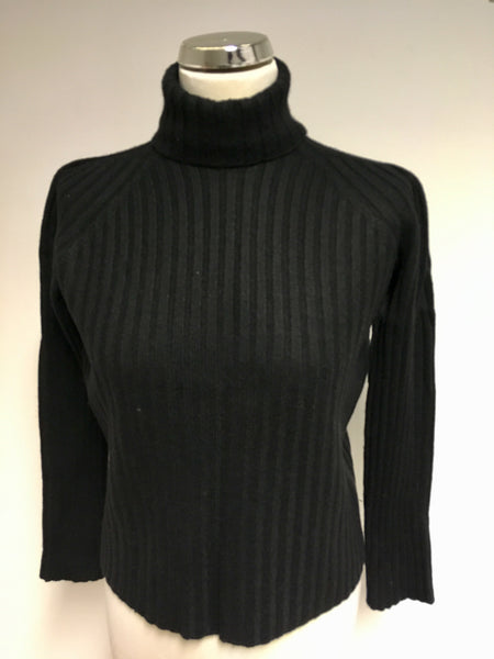 STEFANEL BLACK POLO NECK RIBBED JUMPER SIZE S