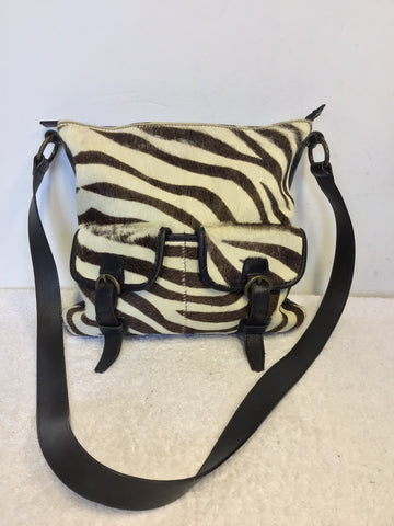 HOBBS BLACK LEATHER & ZEBRA PRINT PONYSKIN SHOULDER/ CROSS BODY BAG