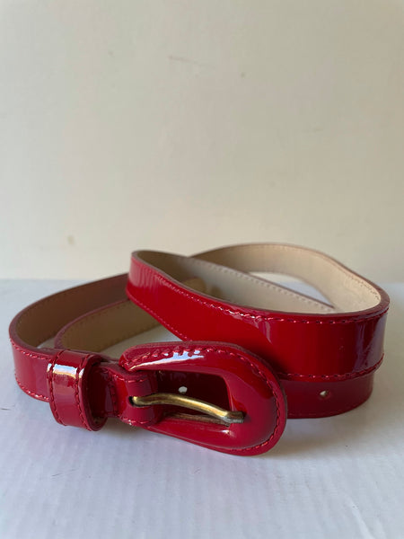 LK BENNETT RED PATENT LEATHER THIN BUCKLE FASTEN BELT SIZE M