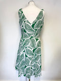 HOBBS GREEN & WHITE LEAF PRINT LINEN SLEEVELESS A LINE DRESS SIZE 12