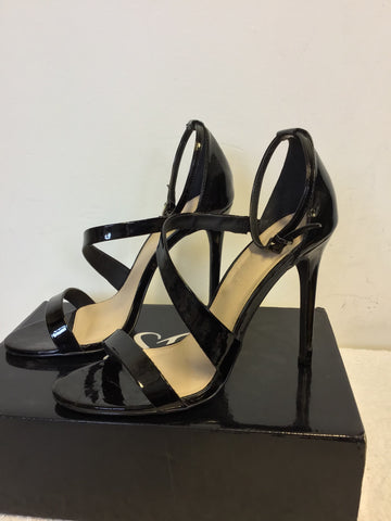 BRAND NEW SHOE BOX BLACK PATENT STRAPPY HEEL SANDALS SIZE 7/40