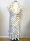 SANDRO PARIS MALLY WHITE WITH DELICATE FLORAL PRINT RUFFLE MIDI DRESS SIZE 36 UK 8/10