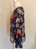 BRAND NEW MARCCAIN BLACK FLORAL PRINT SILK BLEND TOP SIZE N4 UK 14/16