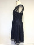 MONSOON NAVY BLUE LACE OVERLAY BEADED & SEQUIN TRIM FIT & FLARE DRESS SIZE 12