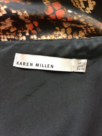 KAREN MILLEN BROWN,IVORY & ORANGE SNAKESKIN PRINT DRESS SIZE 12