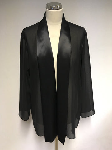 ROMAN ORIGINALS BLACK SATIN EDGE TRIM SEMI SHEER OCCASION JACKET SIZE 16