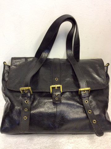 MARKS & SPENCER BLACK LEATHER SATCHEL/ SHOULDER BAG