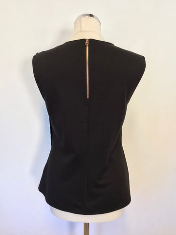 TED BAKER BLACK JEWEL TRIM FAUX WRAP TOP SIZE 2 UK 10