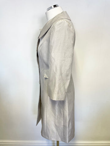 LK BENNETT SILVER METALIC 3/4 SLEEVE METALLIC SPECIAL OCCASION COAT SIZE 10