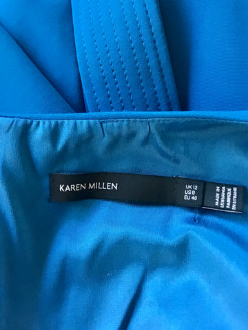 KAREN MILLEN KINGFISHER BLUE SLEEVELESS TIE WAIST A LINE DRESS SIZE 12