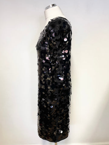 PHASE EIGHT BLACK LARGE SEQUINNED SHORT SLEEVE SHIFT COCKTAIL DRESS SIZE 12