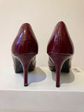 JONES THE BOOTMAKER BURGUNDY/ WINE PATENT LEATHER HEELS SIZE 6/39