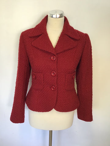 HOBBS DARK RED BOUCLE KNIT WOOL JACKET SIZE 8