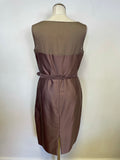 LK BENNETT BRONZE SILK & COTTON BLEND BELTED PENCIL DRESS & JACKET SUIT SIZE 12