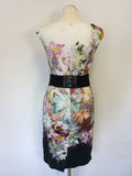 PHASE EIGHT FLORAL PRINT COTTON BELTED PENCIL DRESS SIZE 12