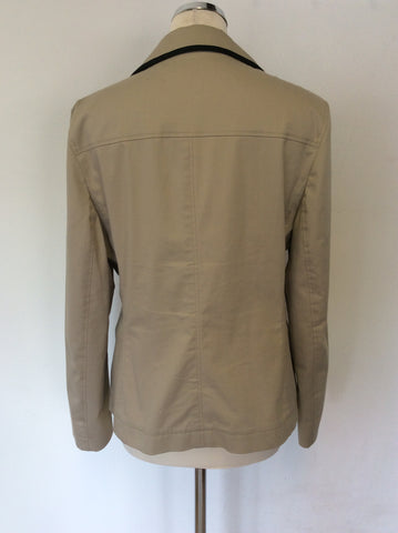 JAEGER FAWN & BLACK EDGE TRIM COTTON JACKET SIZE 16