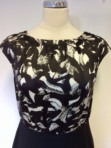 LK BENNETT BLACK & WHITE PRINT SILK TOP SPECIAL OCCASION DRESS SIZE 12