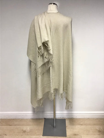 MOSCHINO BEIGE 100% WOOL WRAP/SHAWL WITH FRINGING