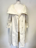 LK BENNETT IVORY COTTON WIDE COLLAR BELTED KNEE LENGTH COAT SIZE 14