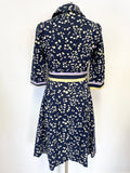 BODEN NAVY, LILAC & LEMON FLORAL PRINT 3/4 SLEEVE BELTED SHIRT DRESS SIZE 10 P