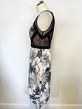 KAREN MILLEN BLACK & WHITE FLORAL PRINT LACE TRIM SPECIAL OCCASION PENCIL DRESS SIZE 14