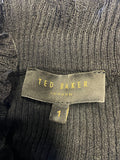 TED BAKER BLACK FRILL TRIM SKINNY RIB LONG SLEEVE JUMPER SIZE 1 UK 8/10