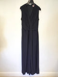 PHASE EIGHT NAVY BLUE SLEEVELESS TIE FRONT WIDE LEG JUMPSUIT & MATCHING LACE BOLERO SIZE 14