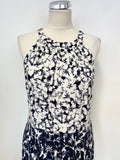 MINT VELVET NAVY & IVORY FLORAL PRINT HANDKERCHIEF HEM MIDI DRESS SIZE 14