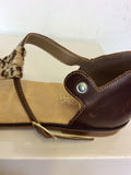 BRAND NEW RIEKER BROWN,LEOPARD PRINT & BLACK STRAPPY LEATHER FLAT SANDALS SIZE 6/39