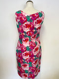 LK BENNETT PINK & GREEN FLORAL PRINT SILK BLEND PENCIL DRESS SIZE 12