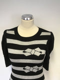 TED BAKER BLACK & GREY STRIPE KNIT DRESS SIZE 1 UK 8/10