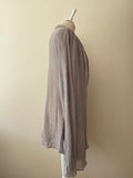 SENAS GREY LINEN DUAL LAYER DRAPED FRONT LONG LINE CARDIGAN SIZE L