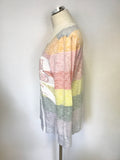 BRAND NEW OUI PASTEL MULTI COLOURED STRIPE SEQUINNED TRIM LONG SLEEVE TOP SIZE 16