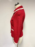 LK BENNETT RED & BLUSH TRIM COLLARED FITTED JACKET SIZE 10