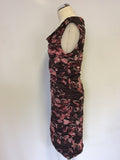 PHASE EIGHT BROWN & PINK FLORAL PRINT STRETCH PENCIL DRESS SIZE 14