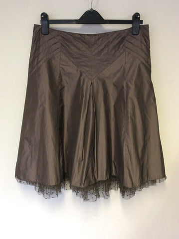 KAREN MILLEN BROWN FLARED NET TRIM SKIRT SIZE 14